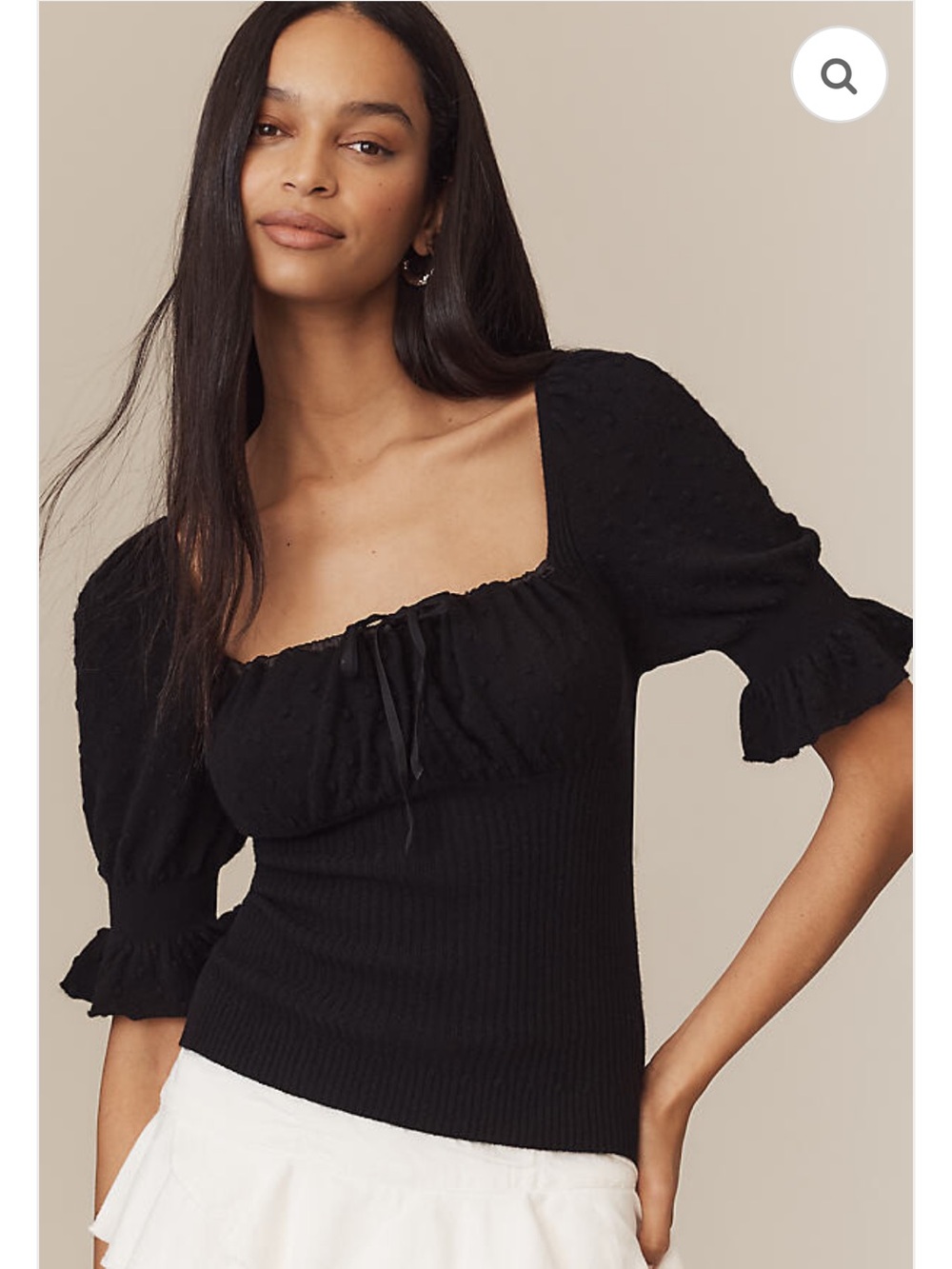 NWT Anthropologie Black Ruffle Sleeve Wool Cashmere Knit Blouse